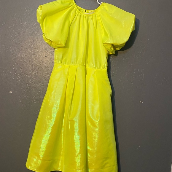 Christopher Rogers Woman Yellow Midi Dress Volume Iridescent Puff Sleeve Size M - Picture 2 of 11